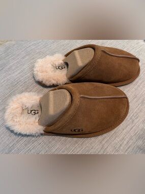 UGG Brown Suede Shearling Mule Slippers